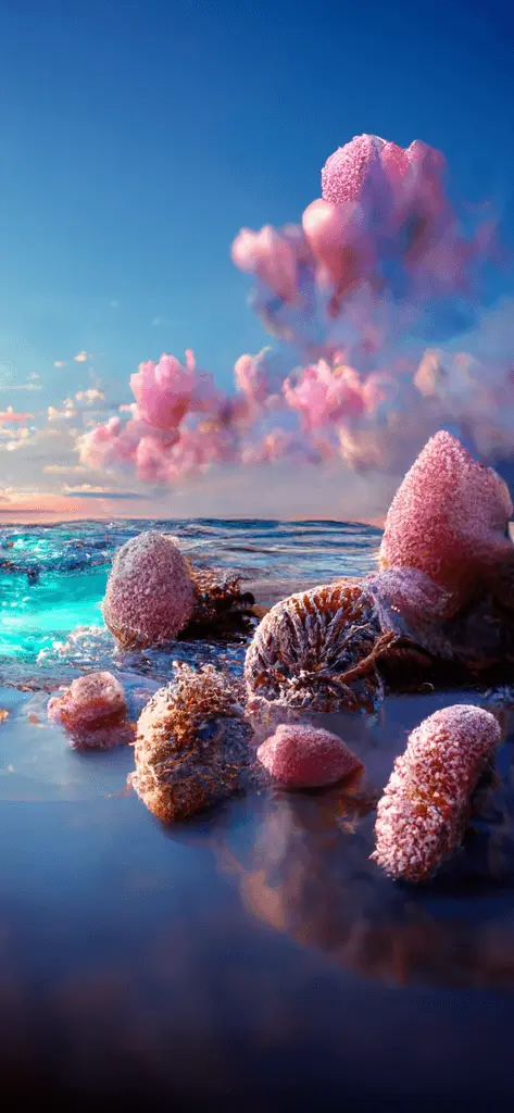 Cute iPhone Wallpaper Blue Purple Beach Aesthetic with Pink Clouds