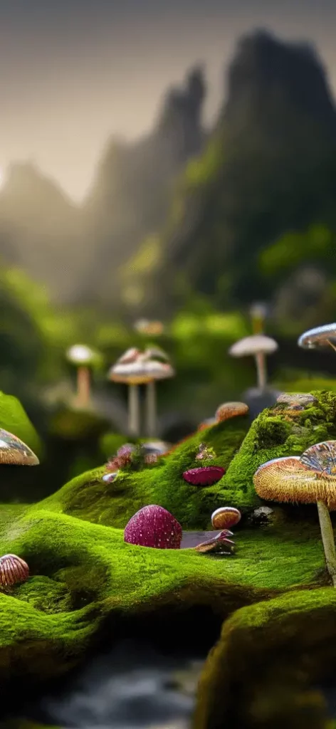 Cute iPhone Wallpaper of Bioluminscent Mushrooms on Moss