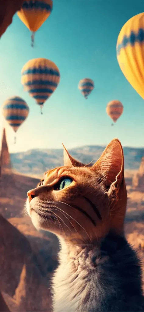 Cute iPhone Wallpaper of Cat with Hot Air Balloons