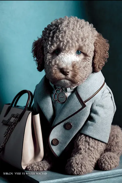 Lagotto Romanolo Puppy Fashion Ad Photography of Purse and Cute Dog