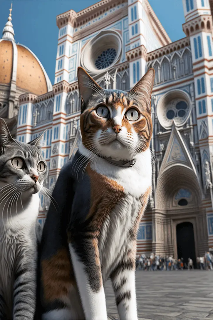 Two Italian Cats in front of Duomo in Florence Italy