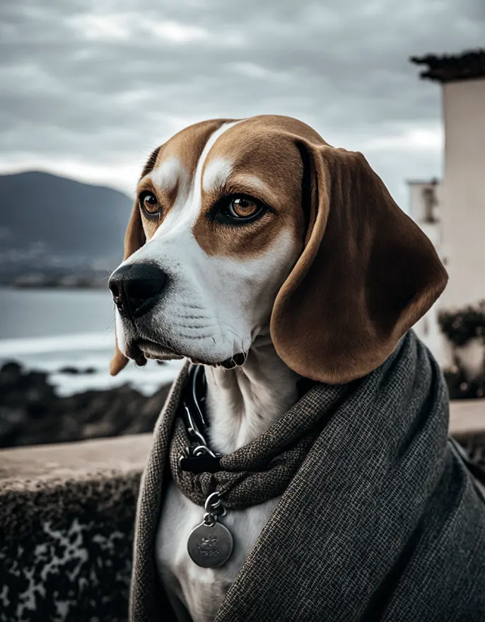 AI Generated Art of A Beagle in a Sweater At the Spanish Coast