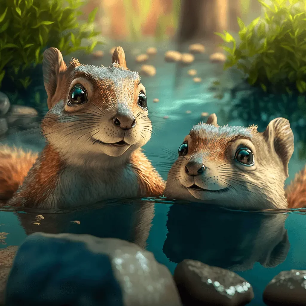 AI Generated Art of Two Red Squirrels In River