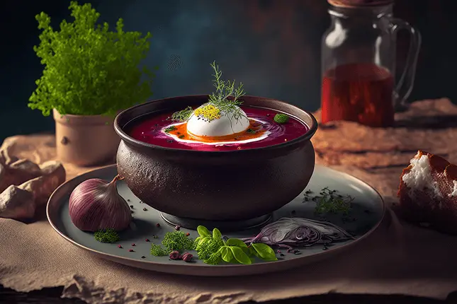 Benefits of Beets Soup Image With Bowl of Borsch or Barszcz