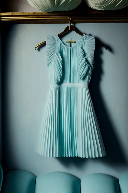 Blue Dress Pleated Silk Light Academia Fashion Aesthetic AI Generated Art