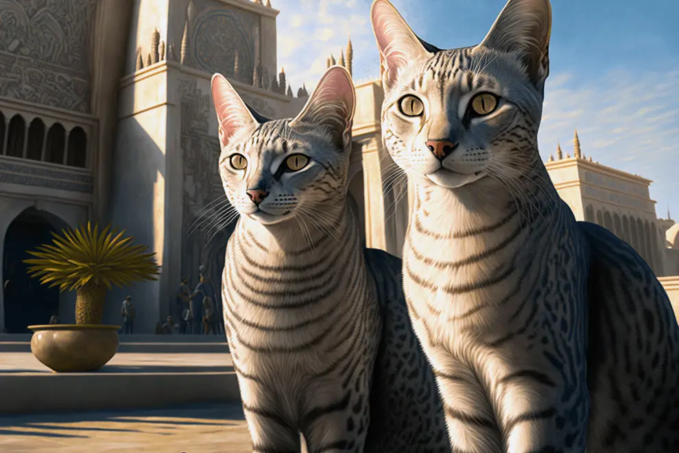 Free Cat Clipart of Two Grey Egyptian Mau Cats