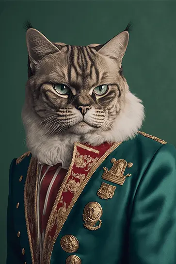 Fancy grumpy cat dressed in a suit, representing the cats of Italy