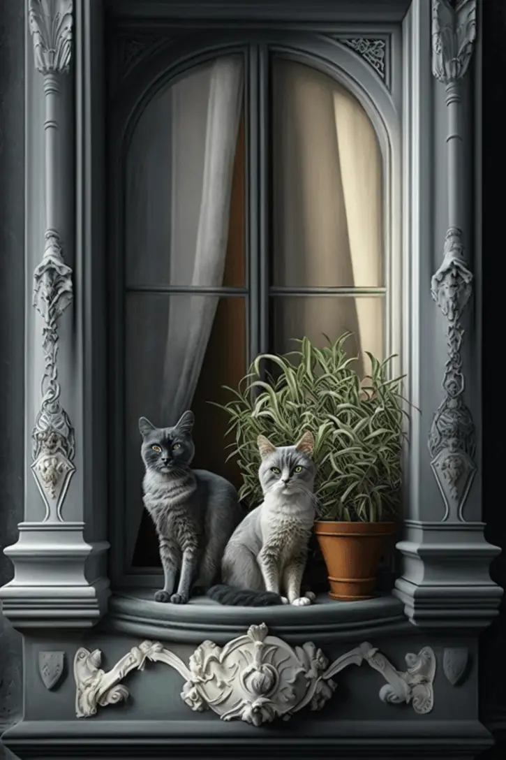 Mixed breeds of cats of Italy relaxing in a sunlit window
