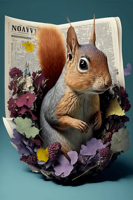 Clipart of Squirrel with Vintage Floral Aesthetic