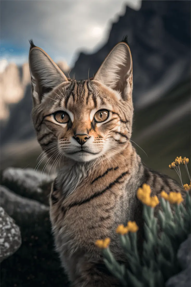 Cute Cat Picture of Orange Cat with Yellow Flowers