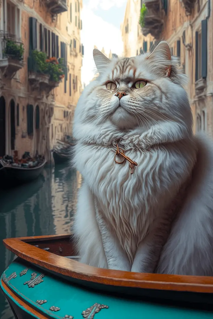 Italian Persian Cat in Boat in Venice Italy