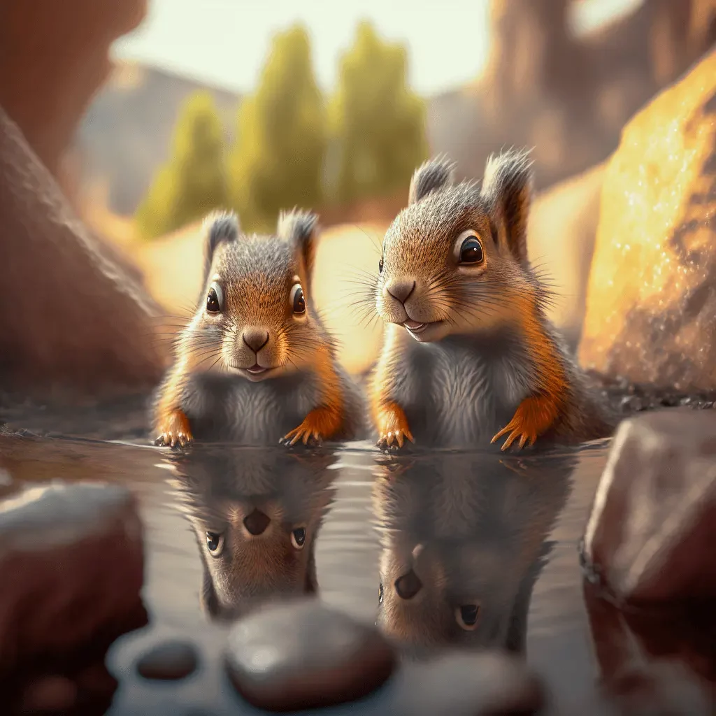 Squirrel Clipart of Two Illustrated Squirrels in a Hot Spring
