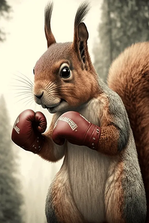 Clipart of Squirrel Wearing Boxing Gloves in the Forest