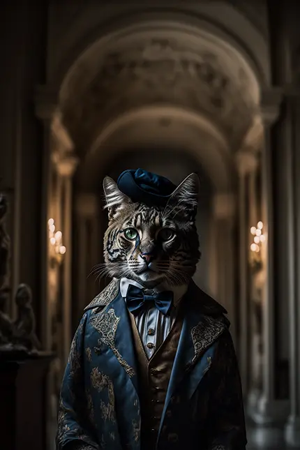Dark Academia Illustration with Gothic Fashion Cat