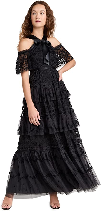 Dark Academia Couture Needle & Thread Women's Primrose Black Lace Gown