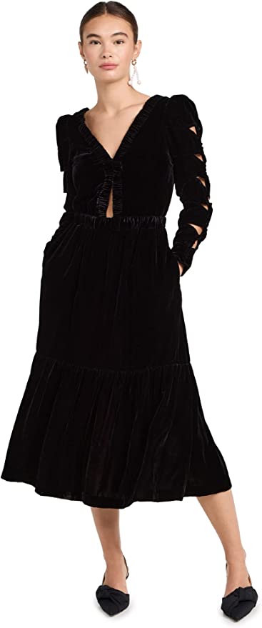 Dark Academia Designer Black SEA Velvet Cutout Dress