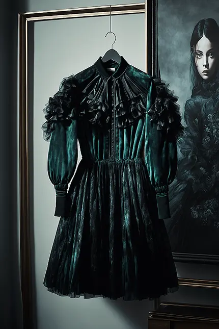 Long Sleeve Green & Black Dress Dark Academia Aesthetic