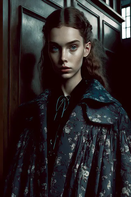 Dark Academia Fashion Photography of Teen wearing Vintage Flower Coat