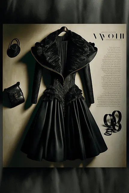 Dark Academia Fashion Style Black Dress with cinched waist and Gothcore Aesthetic