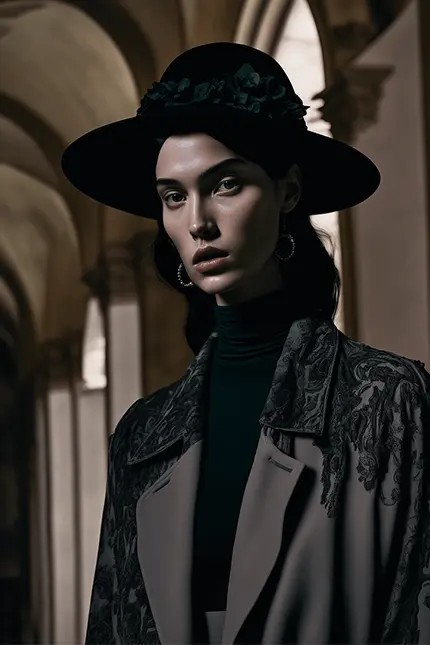 Dark Academia Fashion Photography of Teen wearing Vintage Black Hat