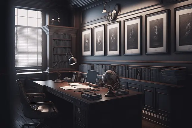 Dark Academia Aesthetic Interior Design Photograph of a Modern Office
