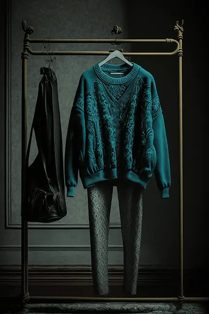 Dark Academia Outfit with Leggings and Teal Sweater