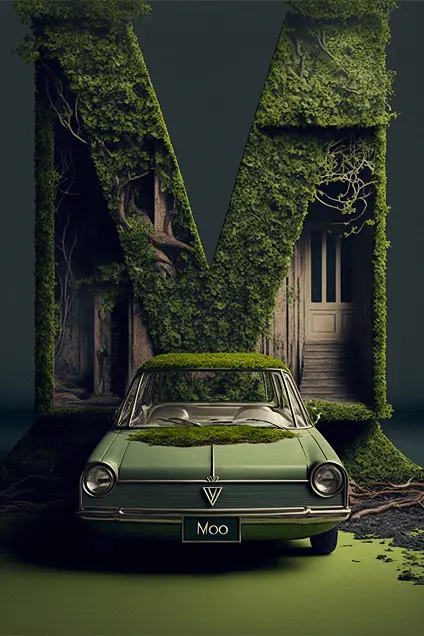 Grow Moss On Wood Wall with Green Car