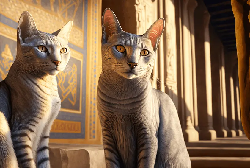 Two Egyptian Mau Cats With Warm Lighting in Egypt