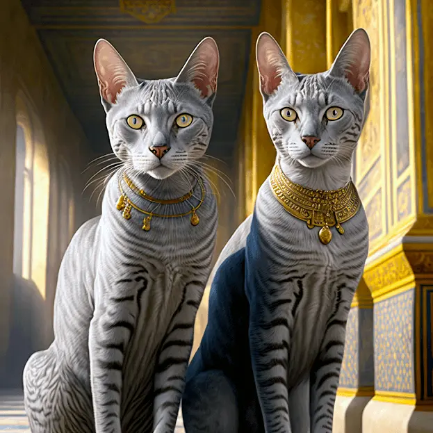 Two Egyptian Cats Inside Egyptian Building