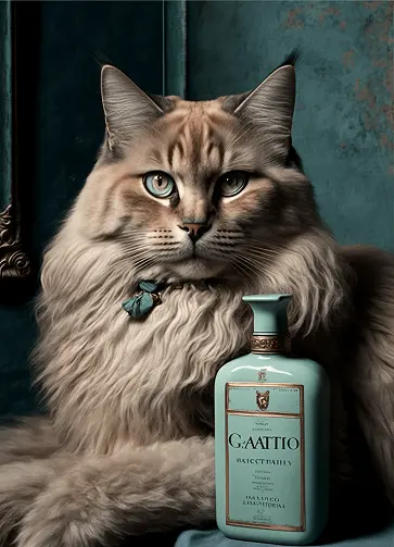 Photography of a fancy Italian cat posing in fashionable attire
