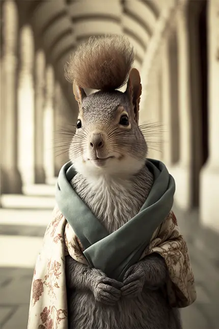 Clipart of a Fashionable Squirrel Wearing Robes in Italy