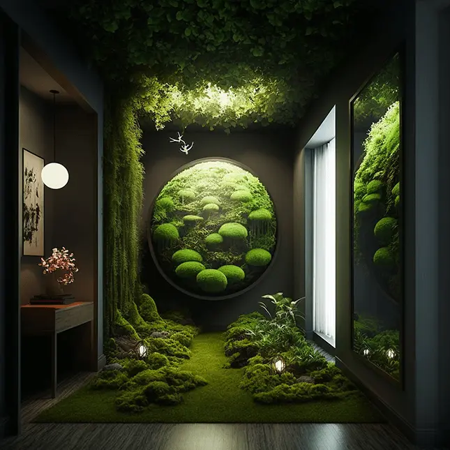Indoor Moss Garden Idea with Moss Wall Art
