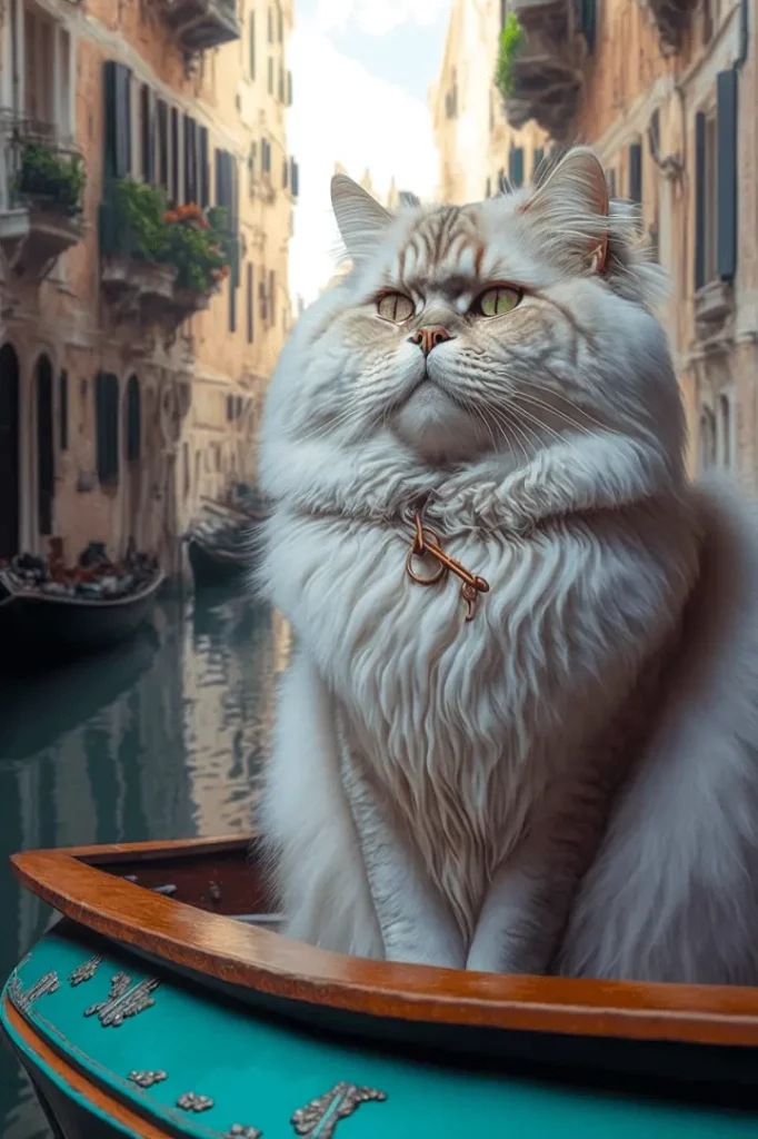 Free Clipart of White Persian Cat in Teal Boat