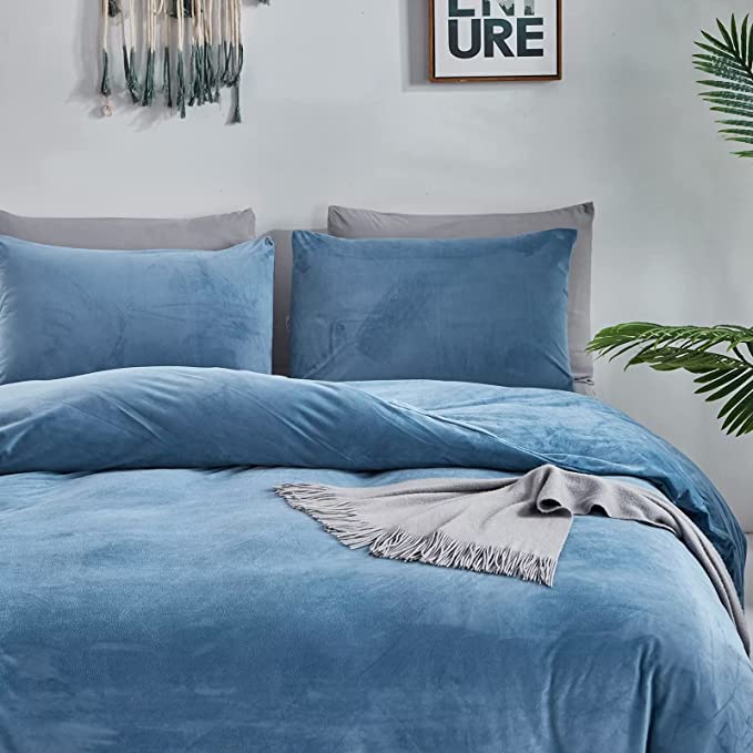 Light blue velvet bed spread