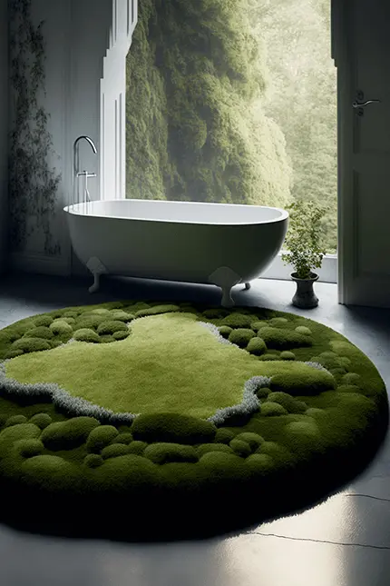 Living Moss Bath Mat with White Tub