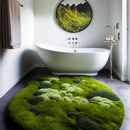 Moss Mat Inside White Bathroom with White Tub
