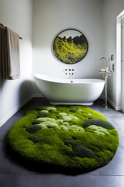 Moss Mat Inside Bright White Bathroom with White Tub
