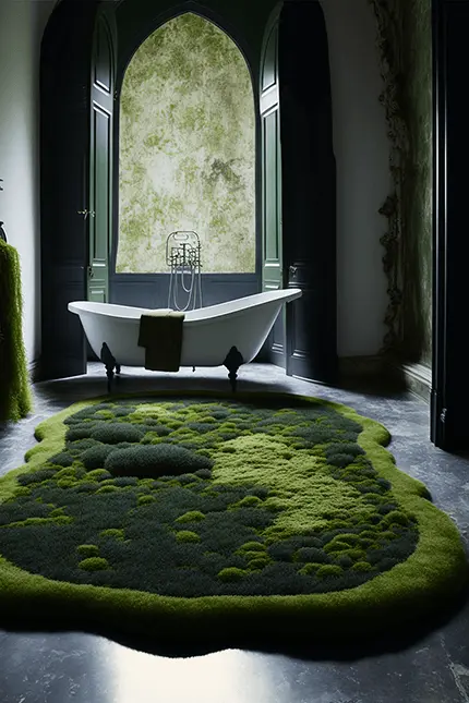 Moss Shower Mat Inside Bathroom with White Tub
