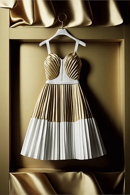 White and Gold Cocktail Dress Pleated