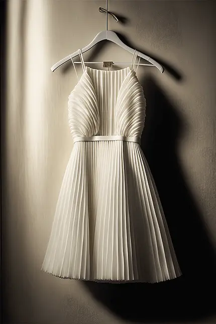 White Cocktail Dress, Pleated Silk Mini