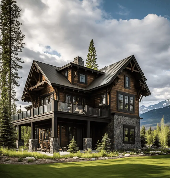 Whitefish Montana Real Estate Photography of Large Home with Green Grass and Mountain Backdrop