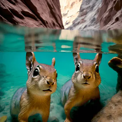 Squirrel Clipart of Two Squirrels Underwater AI Generated Art