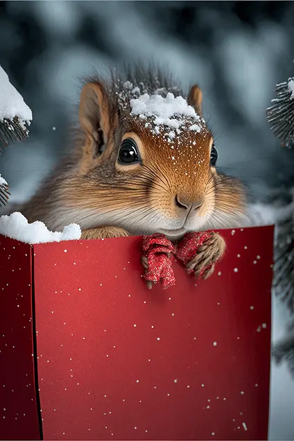 Clipart of Squirrel Inside Christmas Present Winter Aesthetic