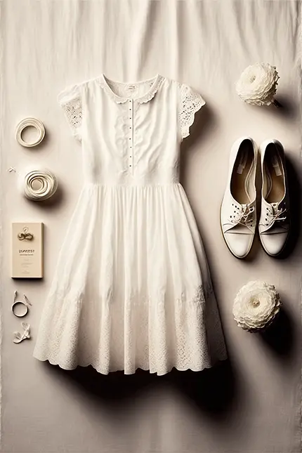White Cotton midi Dress on Hanger, ruffled sleeves Light Academia Fashion Aesthetic