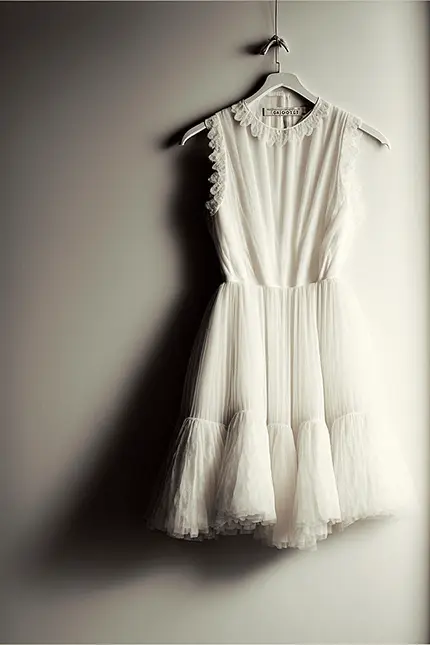 White Summer Dress on Hanger, Silk, Sleeveless, Modest Midi