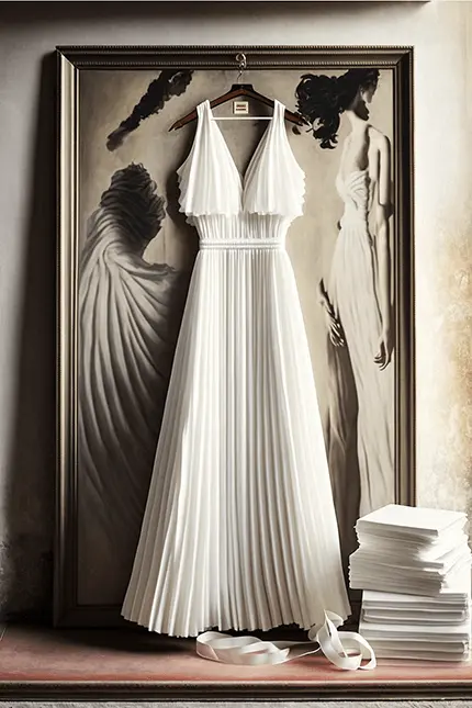 White Maxi Dress, Pleated Silk