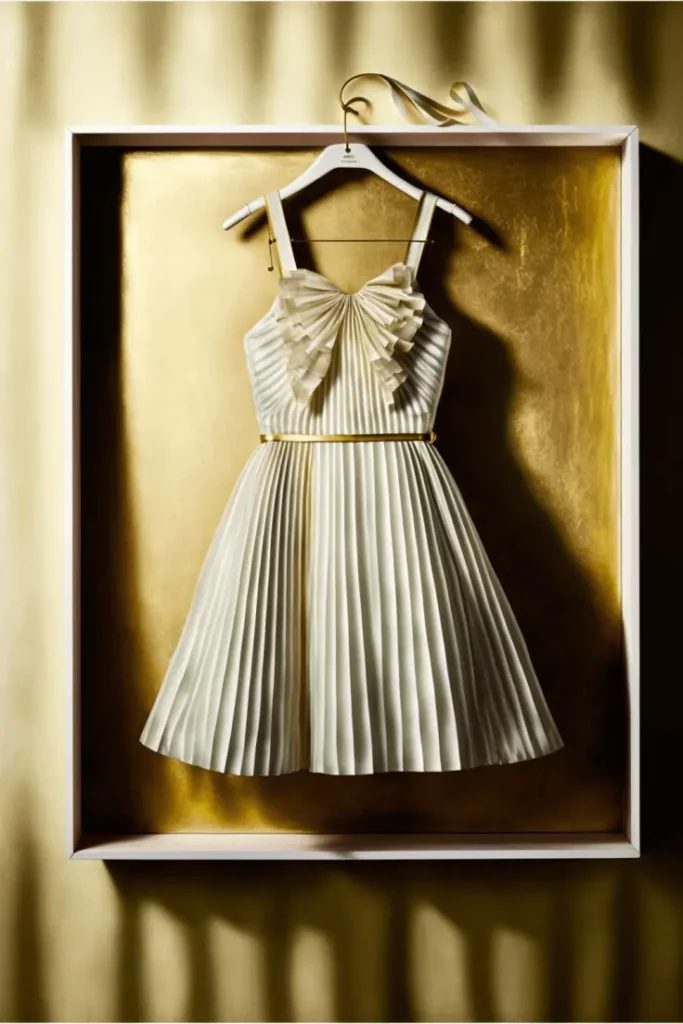 White Cocktail Dress With Gold Bow