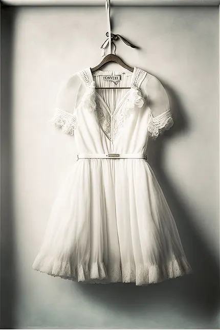 White Dress on Hanger, Pleated, Sleeveless with Belt, Cottagecore Aesthetic