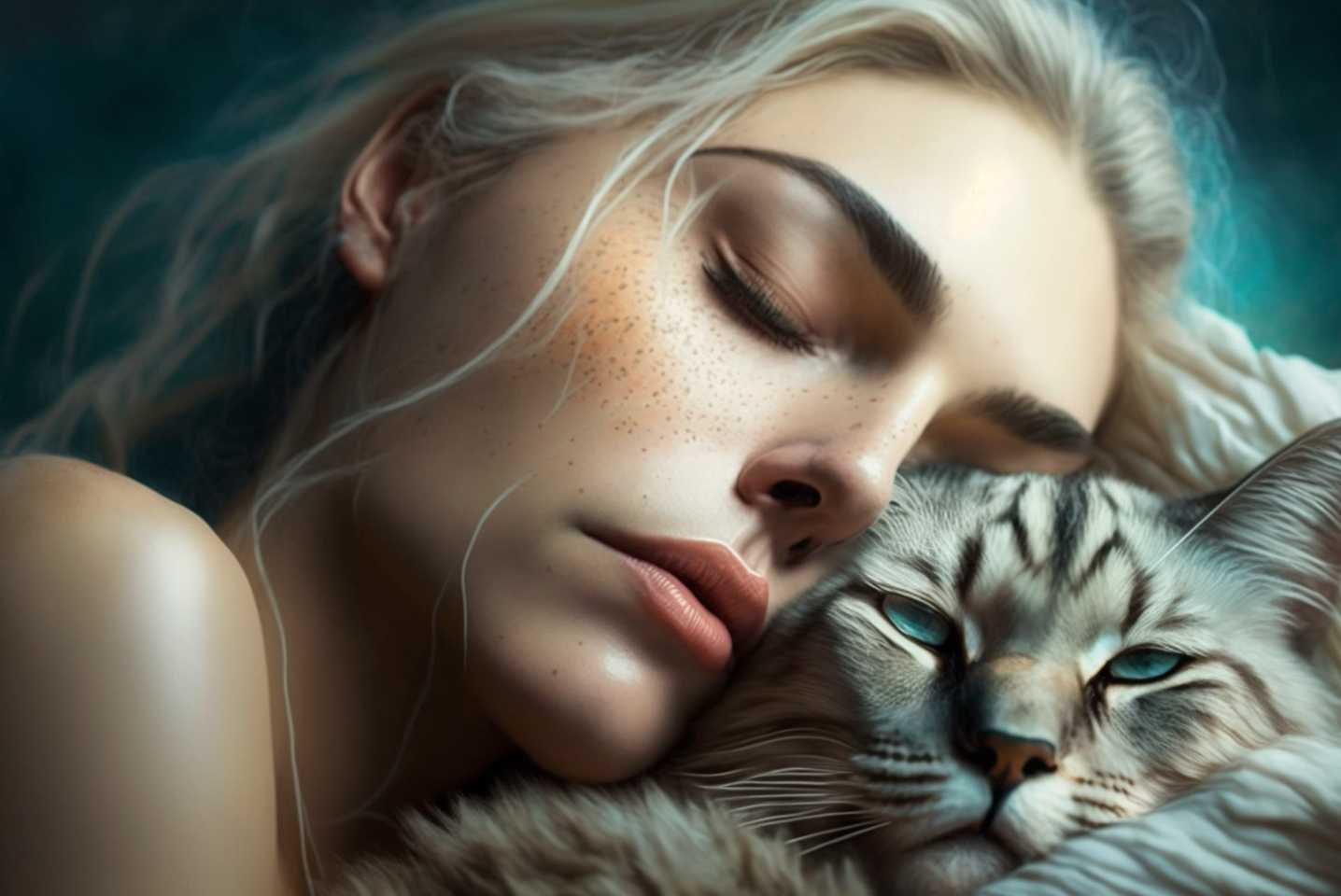 Woman sleeping with cat