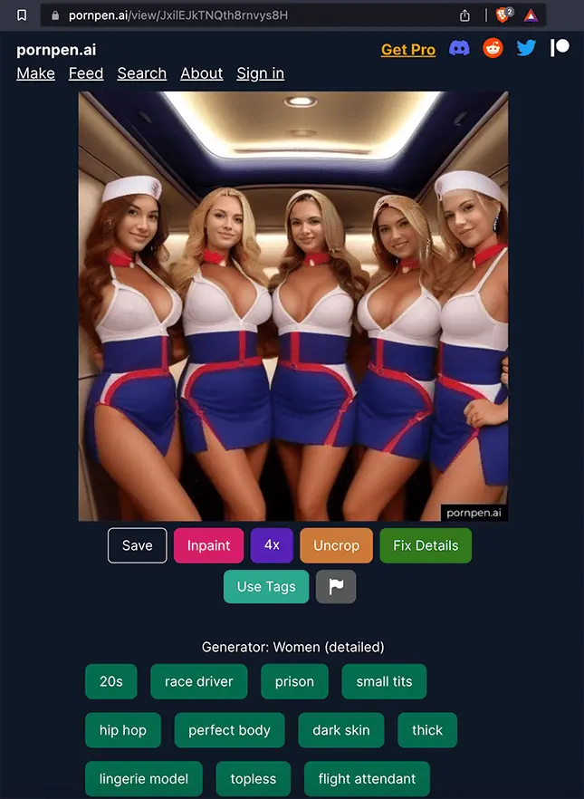 AI Porn Generator Technology Safe For Work of Beautiful Stewardesses in blue mini skirts and low cut white shirts